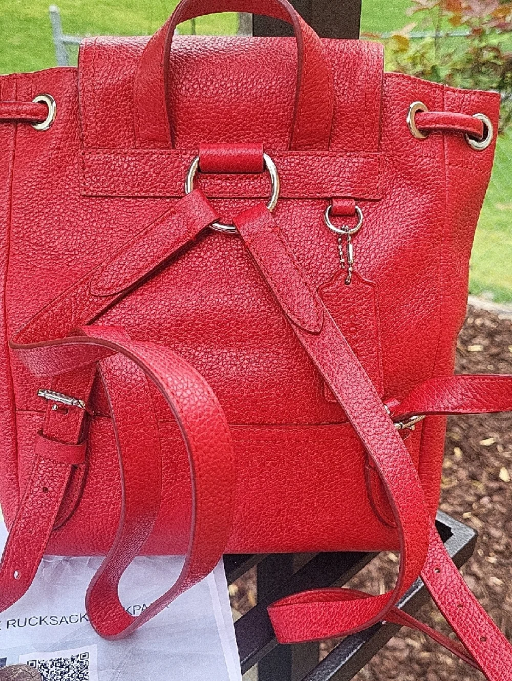 Coach Red Pebbled Leather Mini Turnlock Rucksack Backpack - Picture 4 of 16